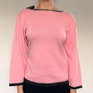 90s Pink Black Bow Neck Sweater Mountain Lake Casual